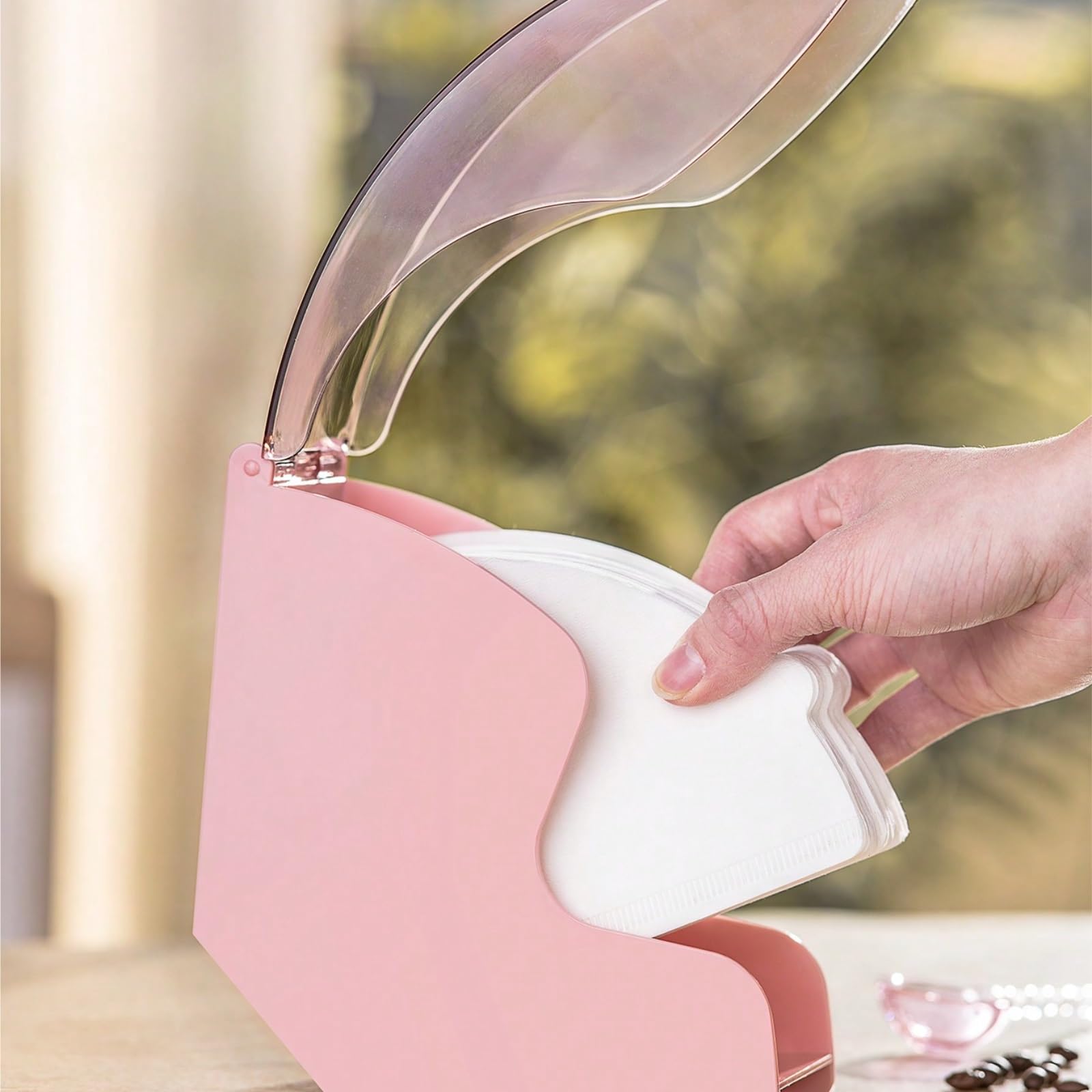 2-teiliger Kaffeefilterhalter, Kaffeefilterpapierbox mit staubdichter Abdeckung, transparentes Filterpapier-Aufbewahrungsregal aus Kunststoff Für Kaffeebar