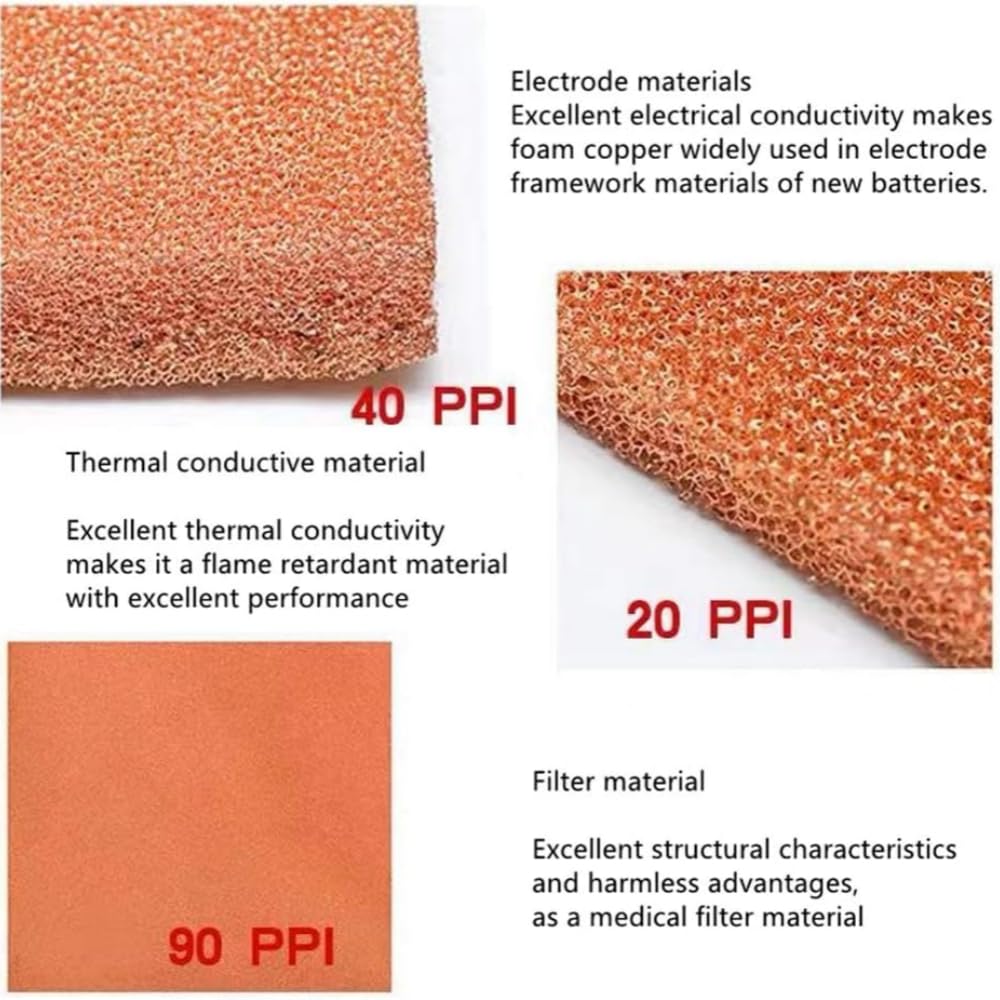 Porowata pianka miedziana - pianka przewodząca do zastosowań w materiałach, zarządzaniu temperaturą i filtracji - 1 szt(200x200x25mm/10PPI)