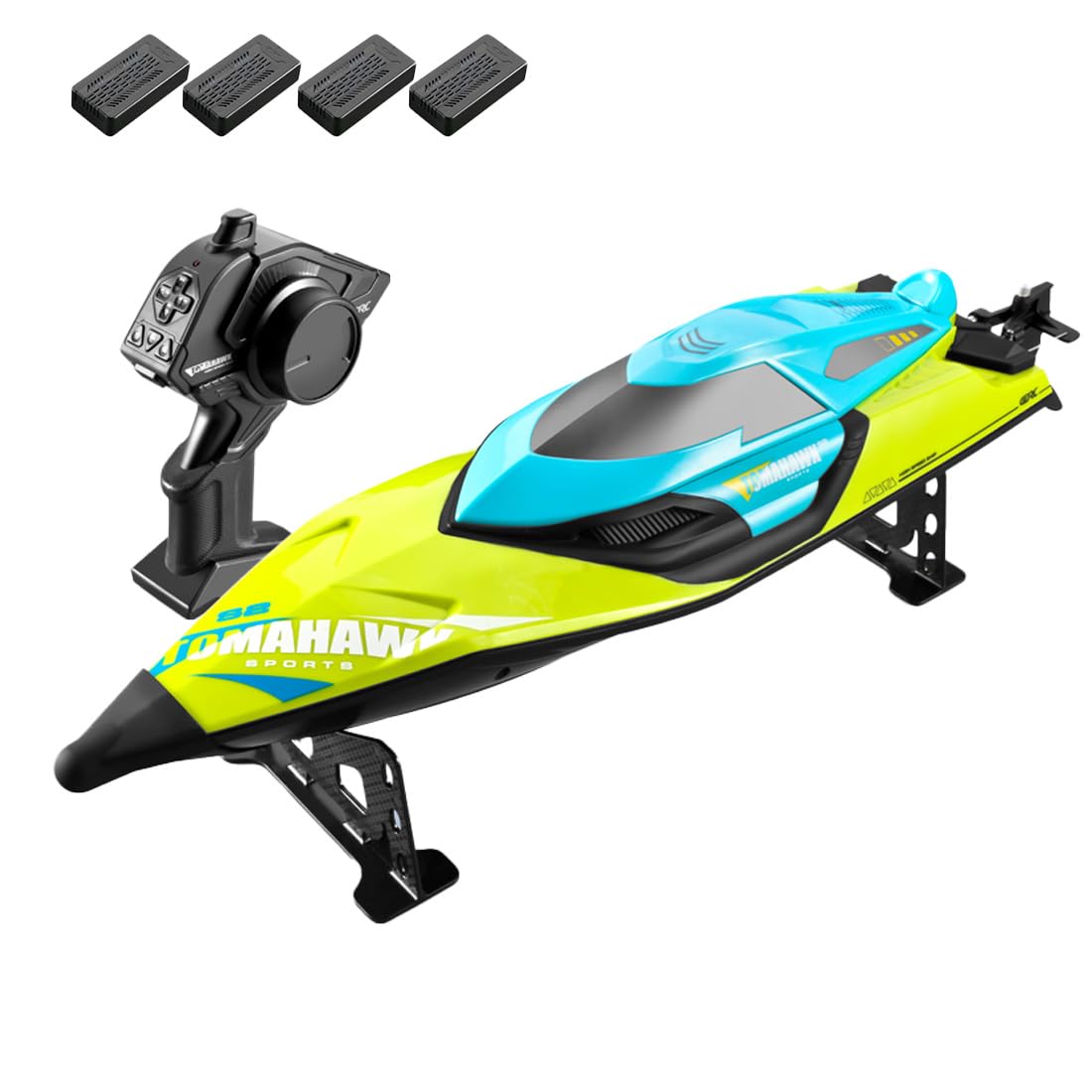 RCXTechPro RC Speed Boat For Lake, Pond & River Racing, 70KM/H High-Performance Watercraft With Self-Righting Recovery, Proportional Throttle Control For Adults (Green/4 Battery)