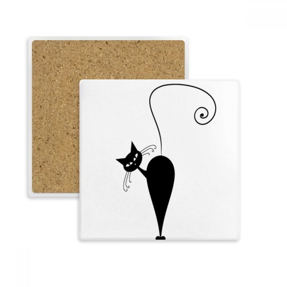 Dessous de verre carré chat noir Halloween en pierre absorbante multicolor