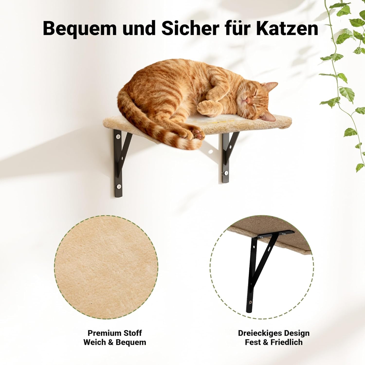 Katzen Kletterwand Set 5-teilig – Wandmontierte Katzenwand für Wohnungskatzen, mit Katzenhaus, Katzenbrücke, Kratzsäule & Kratzbrett, Platzsparend, beige