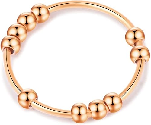 Anillo de oro y plata para mujer, anillos antiansiedad para mujer, anillos para aliviar la ansiedad, tamaño 5-10 cuentas, anillo de ansiedad para
