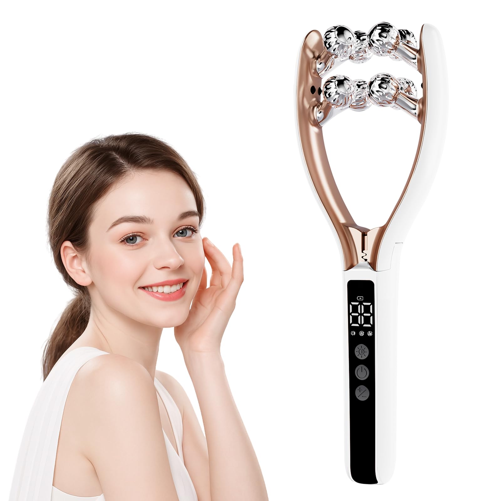 SZMDLX EMS RF Facial Roller for Face Lifting & Skin Tightening جهاز مساج للوجه لشد البشرة وتخفيف الذقن المزدوجة V-Shape Double Chin Reducer with Red Light Therapy & 8-Roller Head Beauty Device