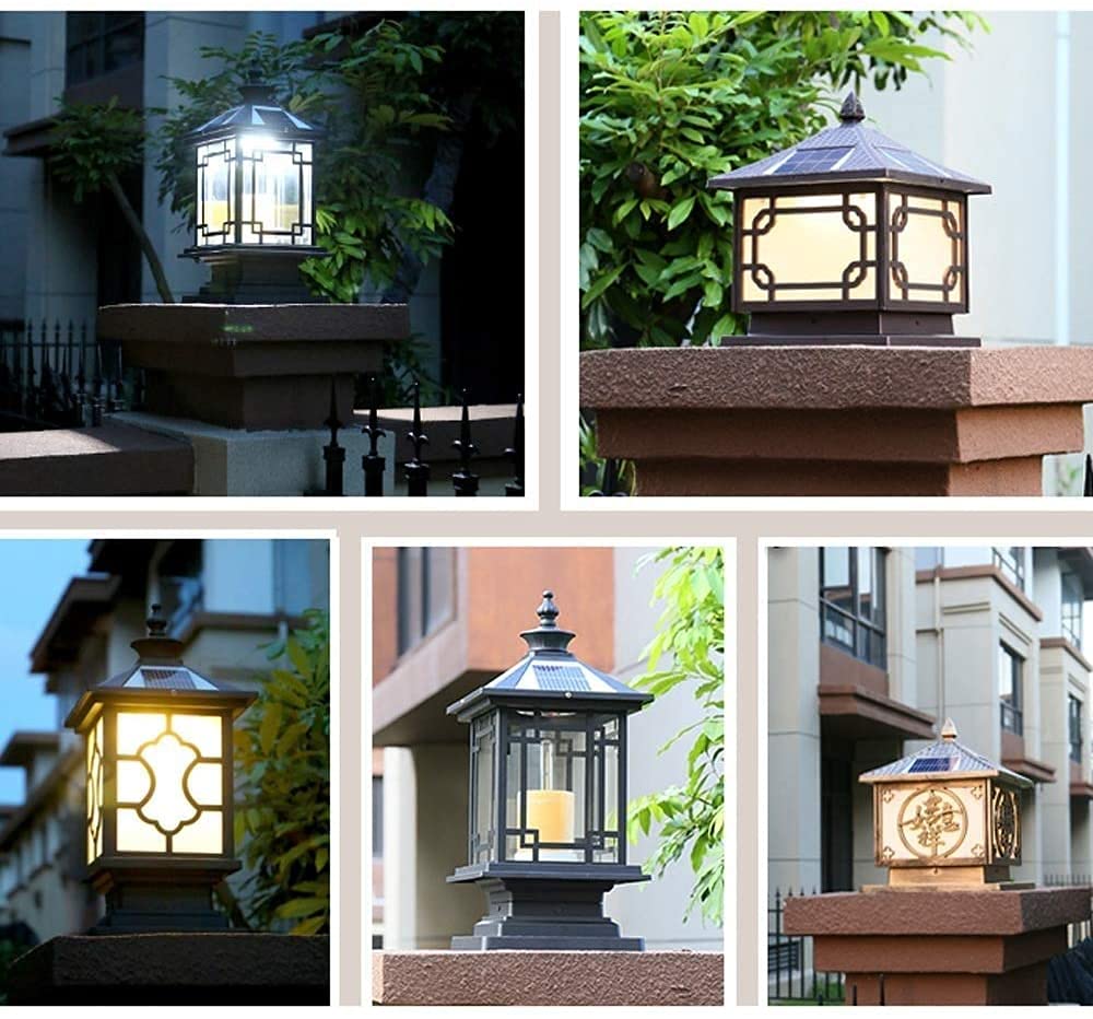 Luci da cortile quadrate luci a colonna solari LED impermeabili IP54 lampade da giardino pali di recinzione illuminazione per esterni tradizionale cancello nero portico lanterna in vetro colonna