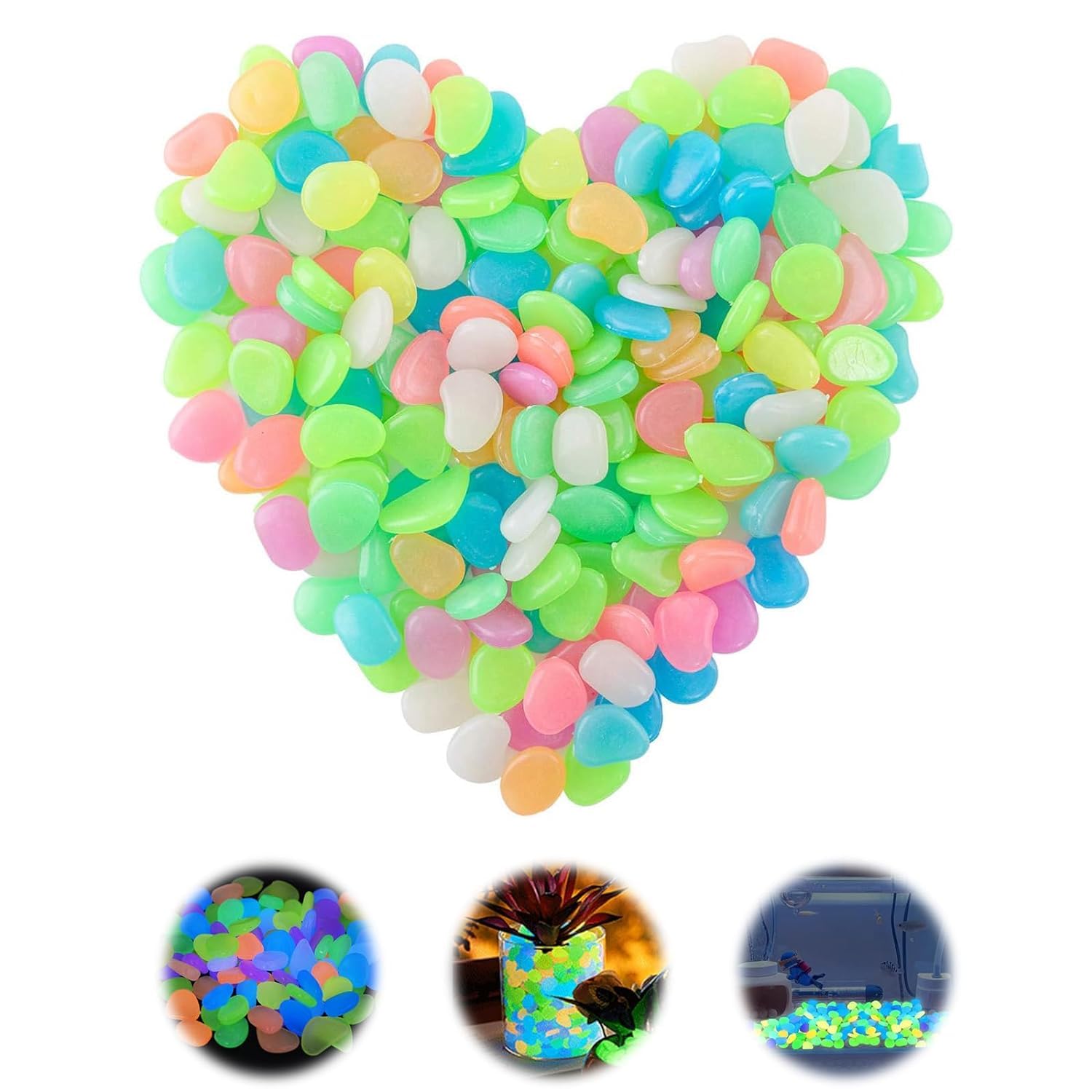 MIYUANGKJ Pack of 400 Colourful Luminous Stones, Pebbles Glow in the Dark Glow Stones Children's Aquarium Stones Noctilucent Stones Decorative Stones Fluorescent Pebble Stones Garden Stones Luminous