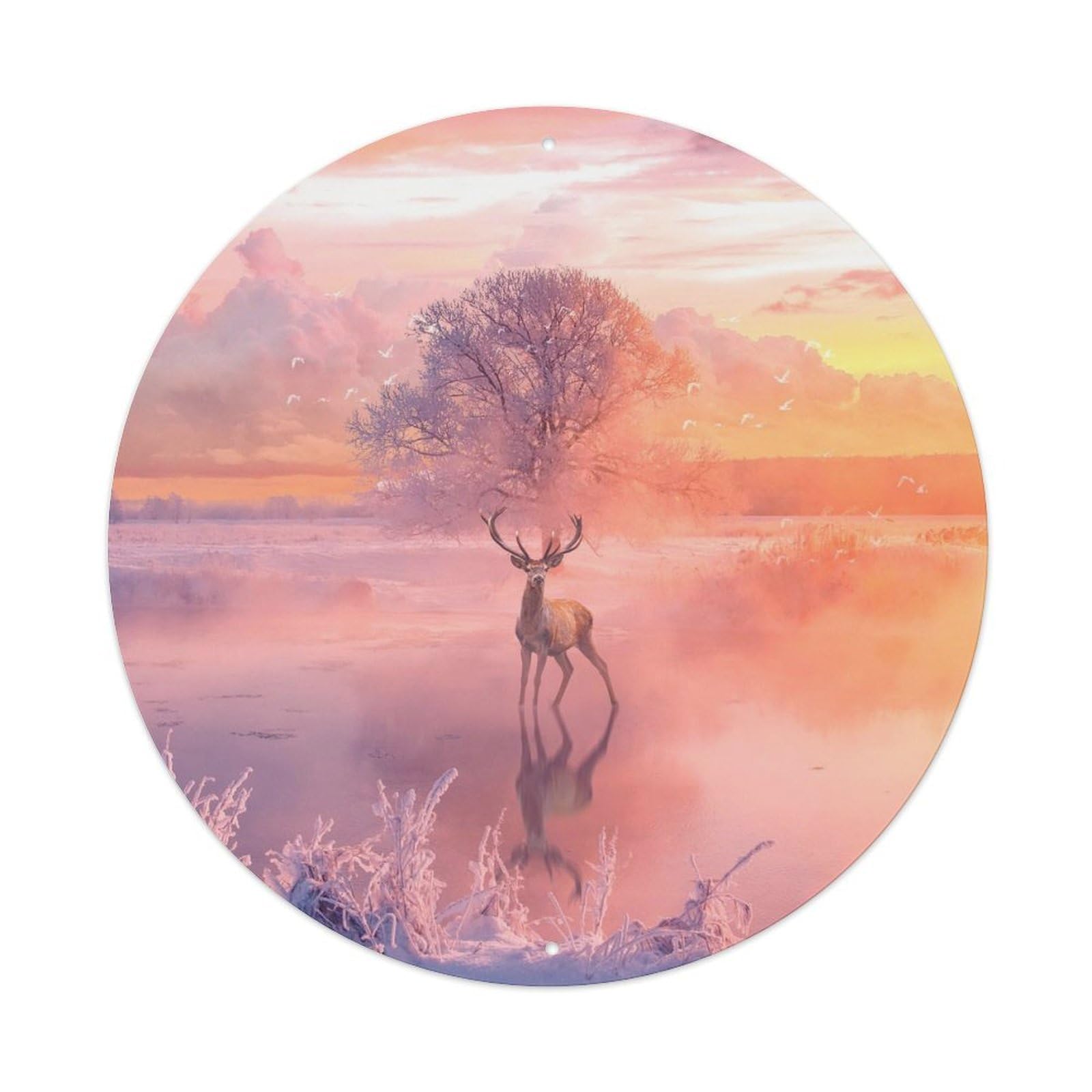 Animal Reindeer Fantasy Vintage Metal Tin Sign Plaque Wall Decor for Cafe, Club, Garden Round Metal Poster 8x8Inch