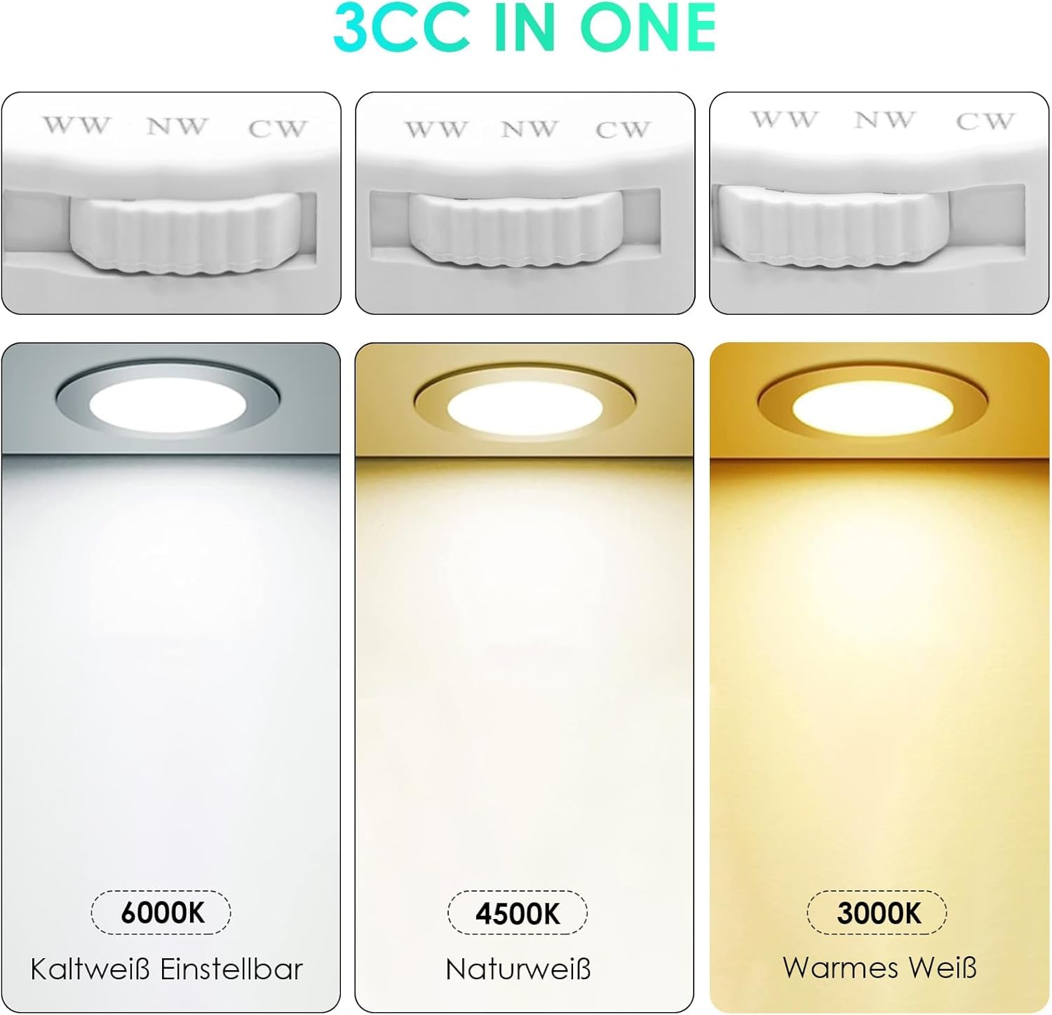 LED Einbaustrahler 230V Dimmbar, 7W 12er Set Einbauleuchten Deckenspots Deckenstrahler Lochöffnung Ø 85-100 mm, IP44 Ultra Flach LED Spots für Badezimmer Wohnzimmer