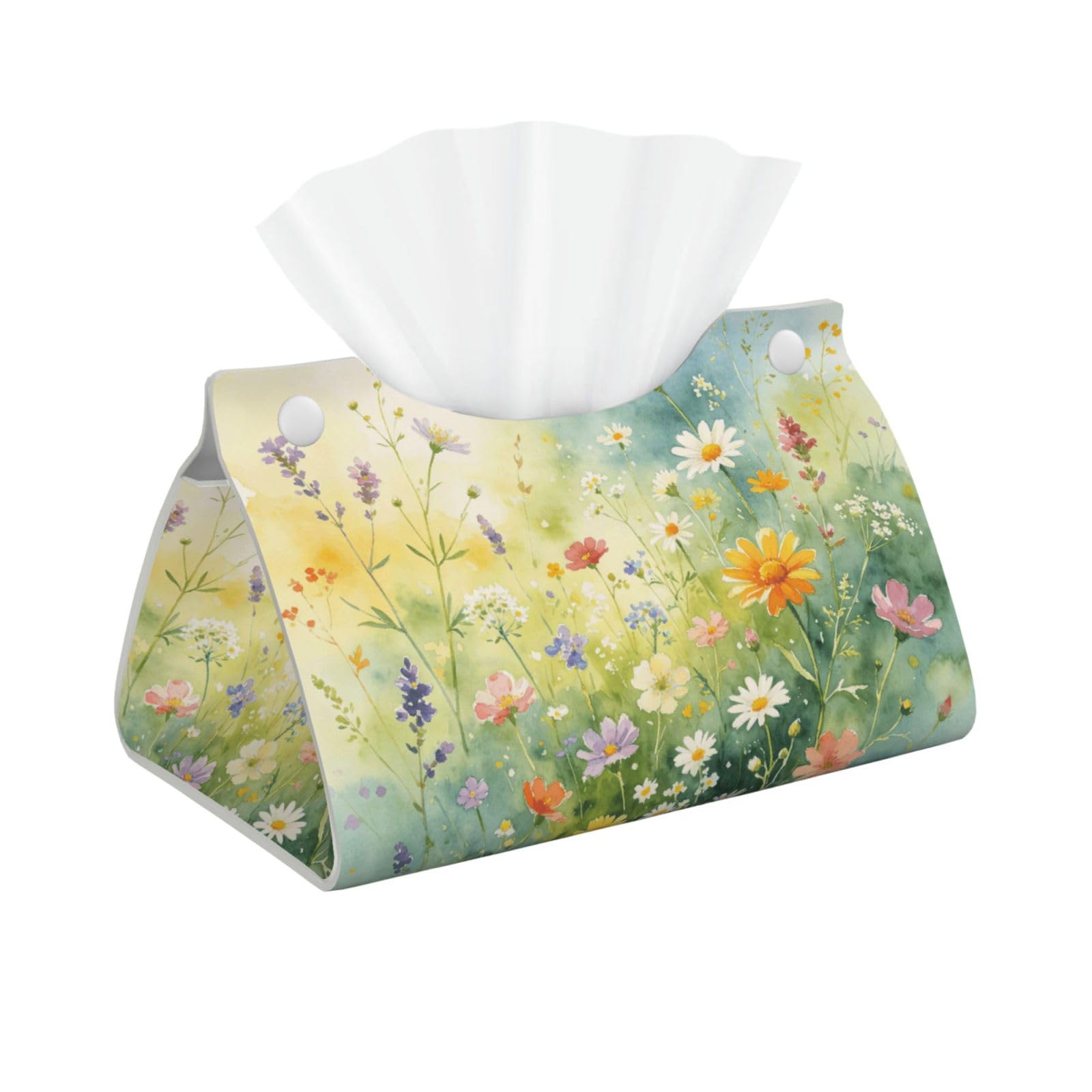 Watercolor Wild Art Long Leather Tissue Box Cover-Waterproof PU Leather Tissue Holder for Bathroom, Decorative Rectangular Tissue Case