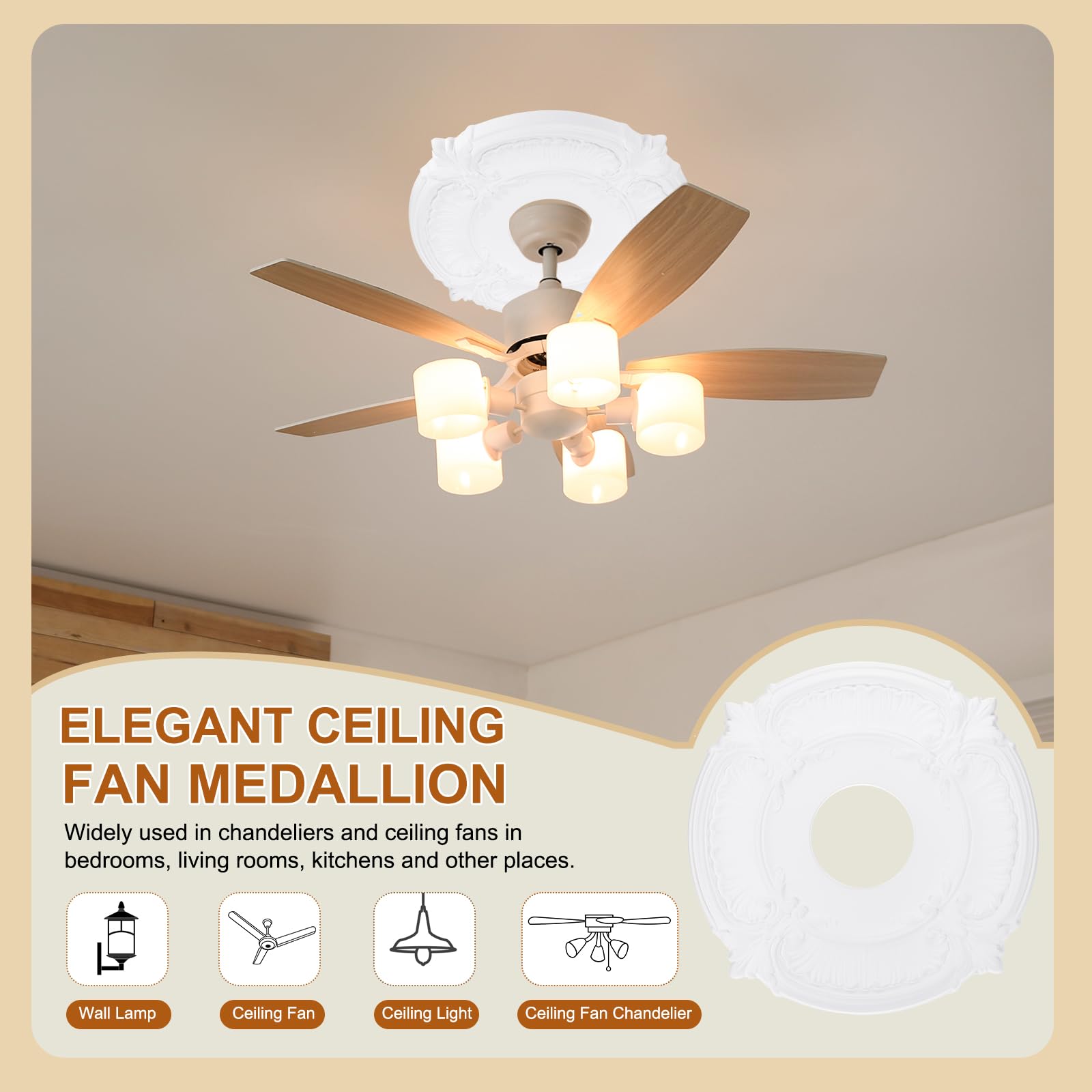 PATIKIL Deckenmedaillon, 2 Stück 12" OD x 4" ID PU Dekoratives Deckenleuchten-Medaillon Kronleuchter-Medaillon Klassische Deckenleuchten-Abdeckplatte für Deckenleuchtenventilatoren, Weiß