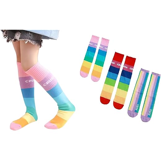Kids Knee-High Socks 3 Pairs Rainbow