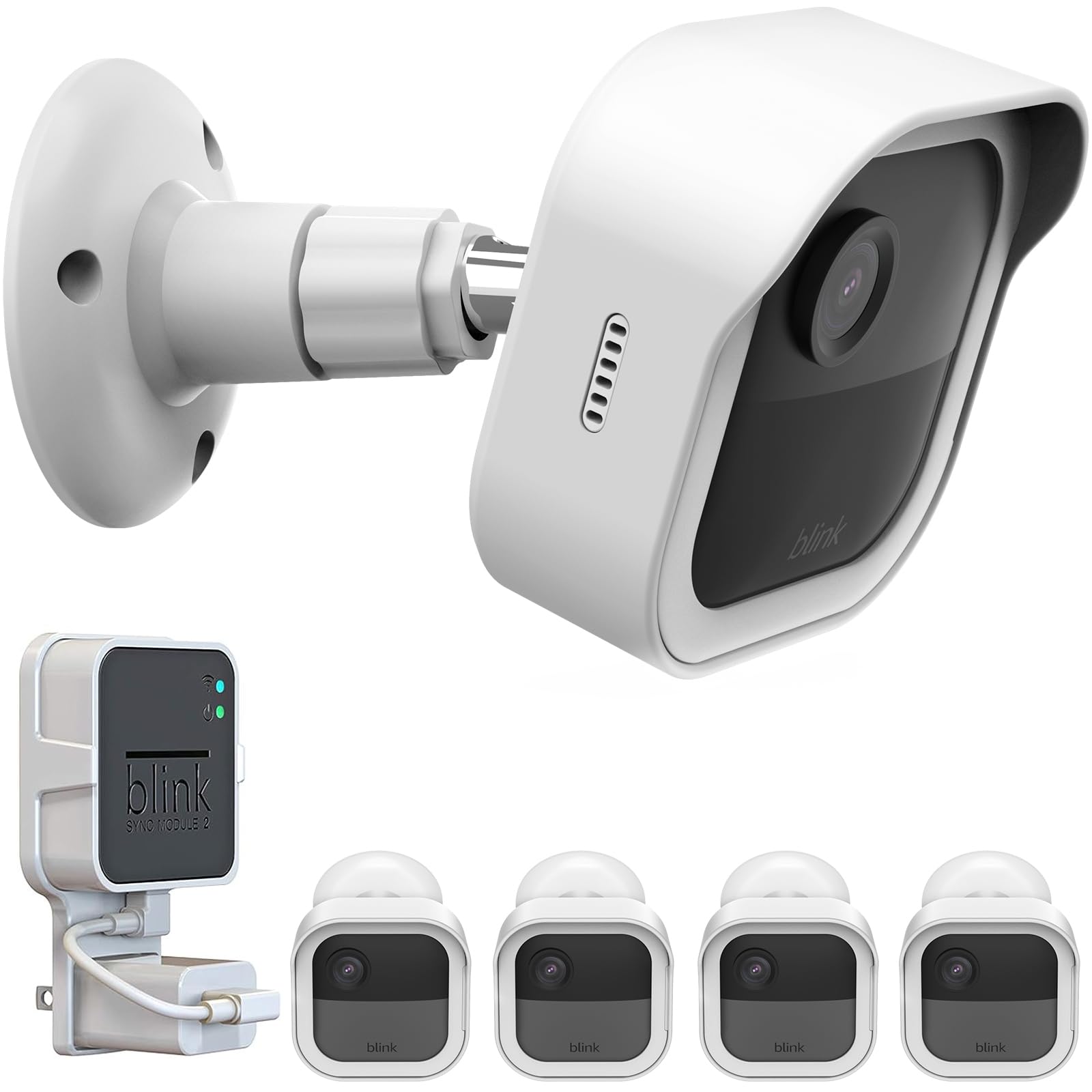 Wall Mount for Blink Outdoor 4th Gen and Blink Outdoor 3rd Gen, 4 Pack Weatherproof Protective Housing and 360 Degree Adjustable Mount with Sync Module 2 Mount (Blink Camera Not Included, White)
