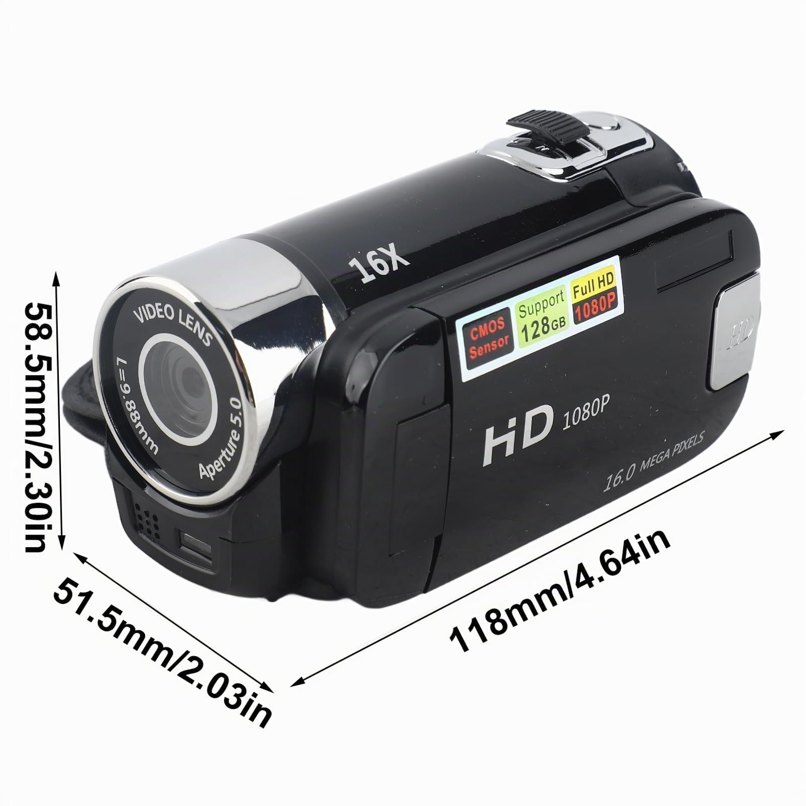 Topiky Videocámara DV portátil 1080P Full HD 16MP Cámara de vídeo Digital Pantalla de rotación de 270° Pantalla de Zoom Digital 16X Toma Nocturna, Enchufe Europeo (Negro)
