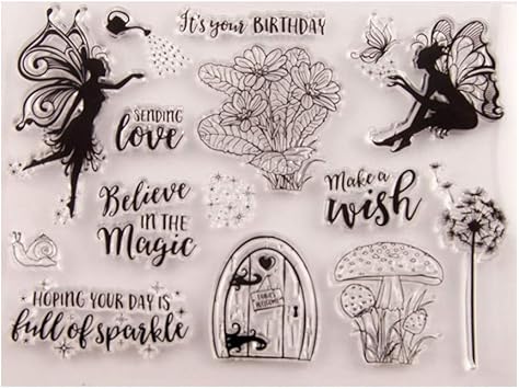 Magic Fairy Mushroom Clear Stamps for Card Making or Journaling, Birthday Wish Dandelion Transparent Silicone Stamps for Journals Scrapbooking Album Decoration