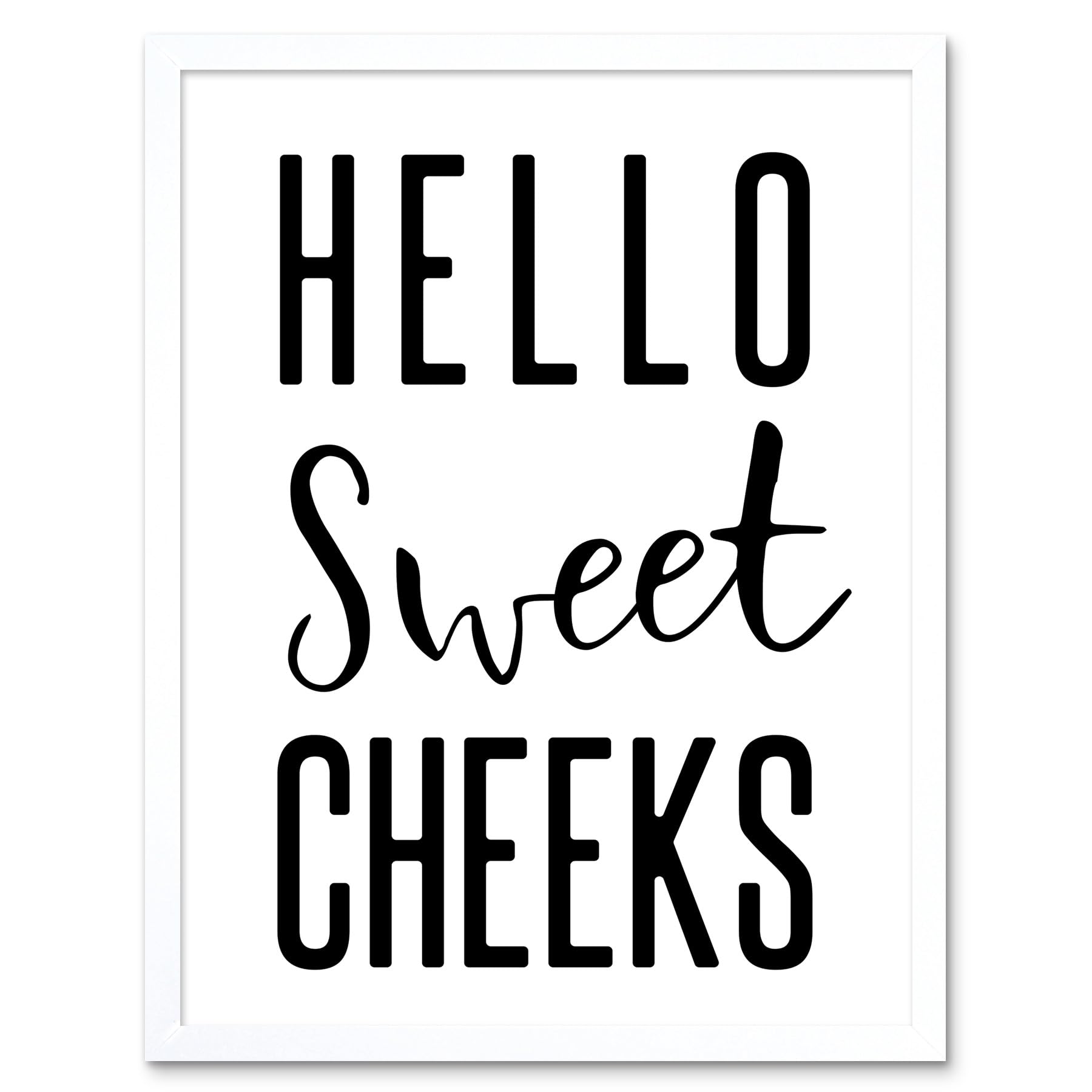 Artery8 Funny Bathroom Wall Art Hello Sweet Cheeks Cheeky Toilet Sign Art Print Framed Poster Wall Decor 12x16 inch