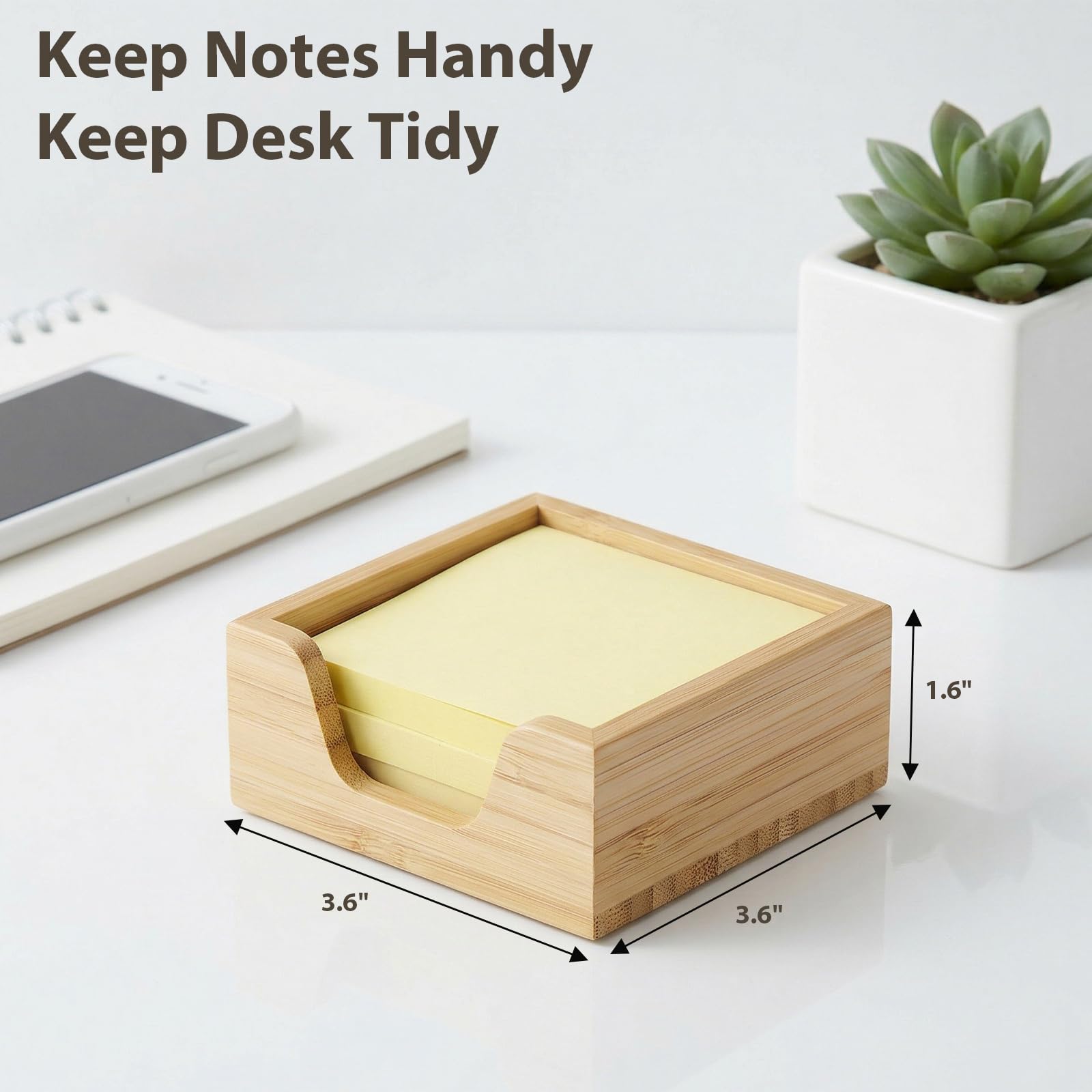 Bambus-Haftnotizhalter für 3 x 3 Notizen, Haftnotizspender für Schreibtisch, moderner Post-It-Notizhalter, Büro-Schreibtisch-Organizer, Zubehör für den Arbeitsplatz