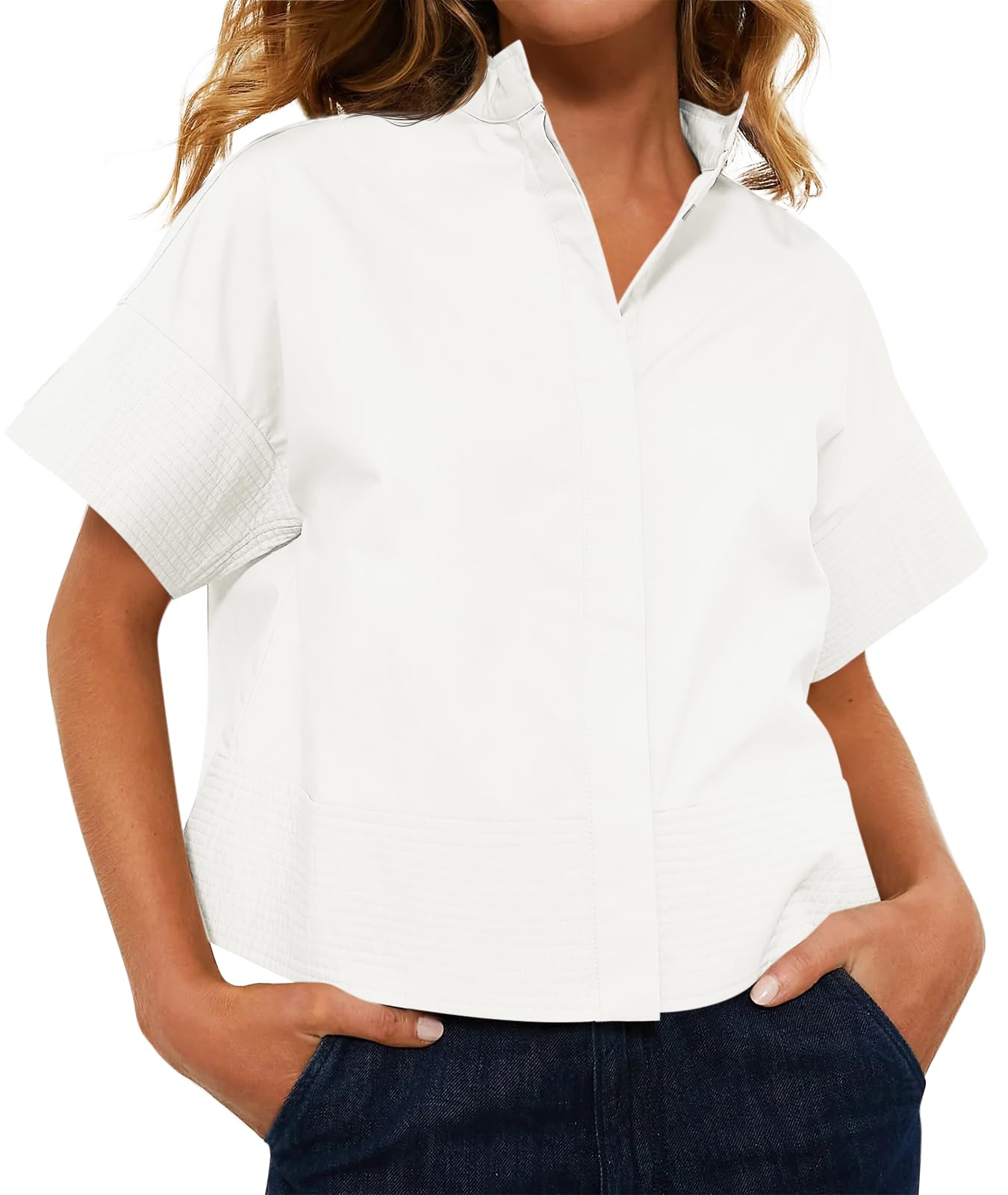 Cicy Bell Womens Cropped Short Sleeve Button Down Shirts
