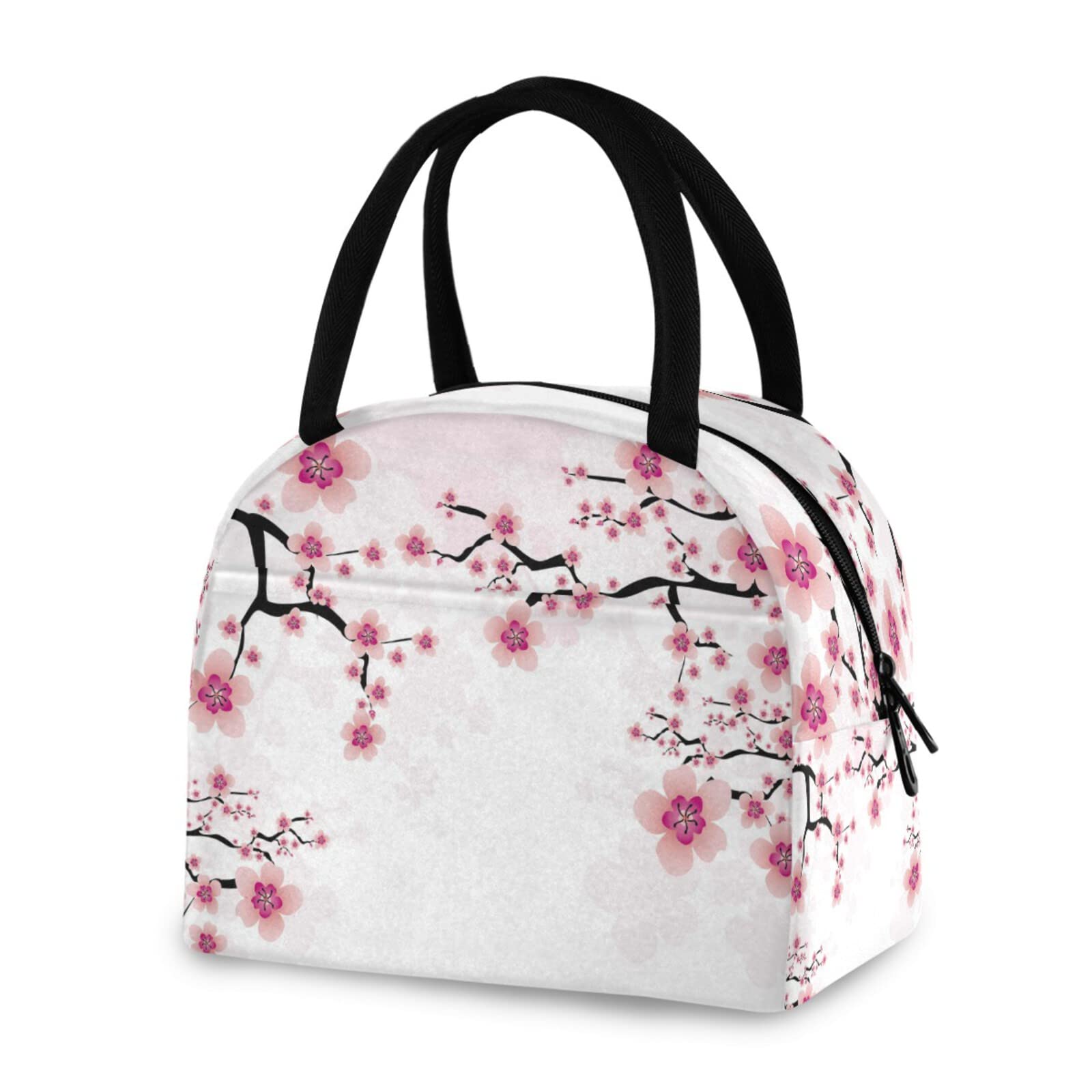 ZZKKO Abstract Cherry Blossom Lunch Bag Box Tote Organizer Lunch Container Insulated Zipper Meal Prep Cooler Handbag For Women Men Home School Office Outdoor Use