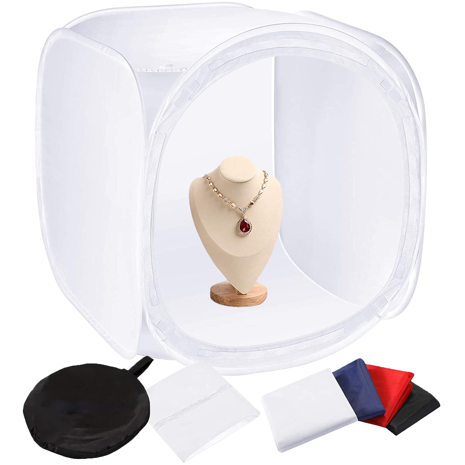 24x24 Inch 60cm studio photo Tente Tir Light Kit Cube Diffusion Soft Box avec 4 couleurs Backdrops (Rouge Bleu foncé Noir Blanc) pour Photographie (60x60)