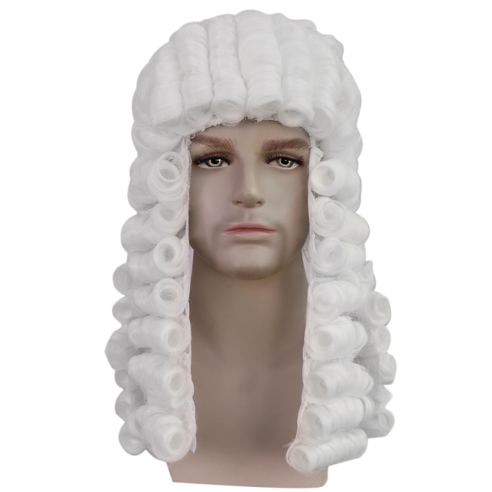 BECULINA Lawyer Wigs White Colonial Judge Wig with Hair Cap Long Curly Powdered Hair for Men Funny White Judge Wigs Peluca Blanca for Halloween Costume for Christmas Party - Image 2