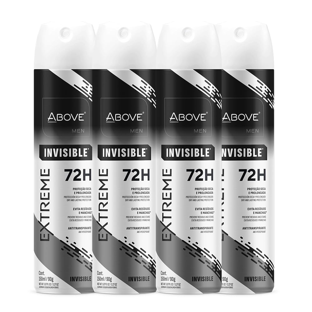 ABOVE Mens Deodorant Antiperspirant, 72 Hours (Extreme Men Invisible) -Protects Against Sweat & Body Odor - Dry, No Stain & Moisturizing Instant Freshness - Deodorant Spray, Alcohol Free - 3.17 oz