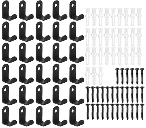 QJKEJI 30 Stück Garderobenhaken, Kleiderhaken Schwarz, Kleiderhaken Wandhaken Schwarz Metall Haken zum Schrauben für Schlafzimmer Badezimmer Wohnzimmer Garderobenleiste Mäntel Handtuch Jackenhaken