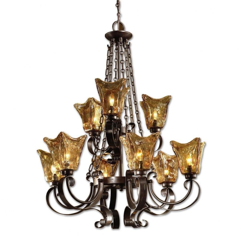 Uttermost Vetraio Chandelier 9 Light Metal/Brass/Glass -Traditional Installation
