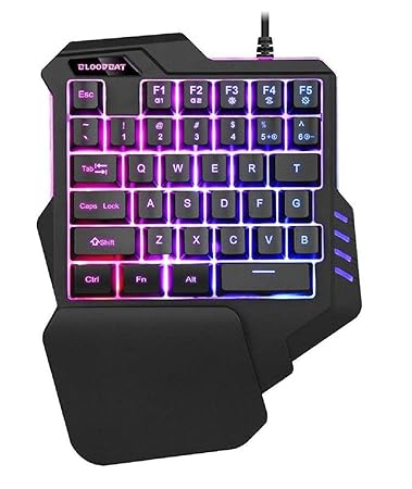 MFTEK Single Handed Keyboard Gaming Keyboard USB, Black Ergonomic 35 Keys RGB LED Backlight Portable Mini with Wrist Rest Gaming Keypad for Windows/Mac