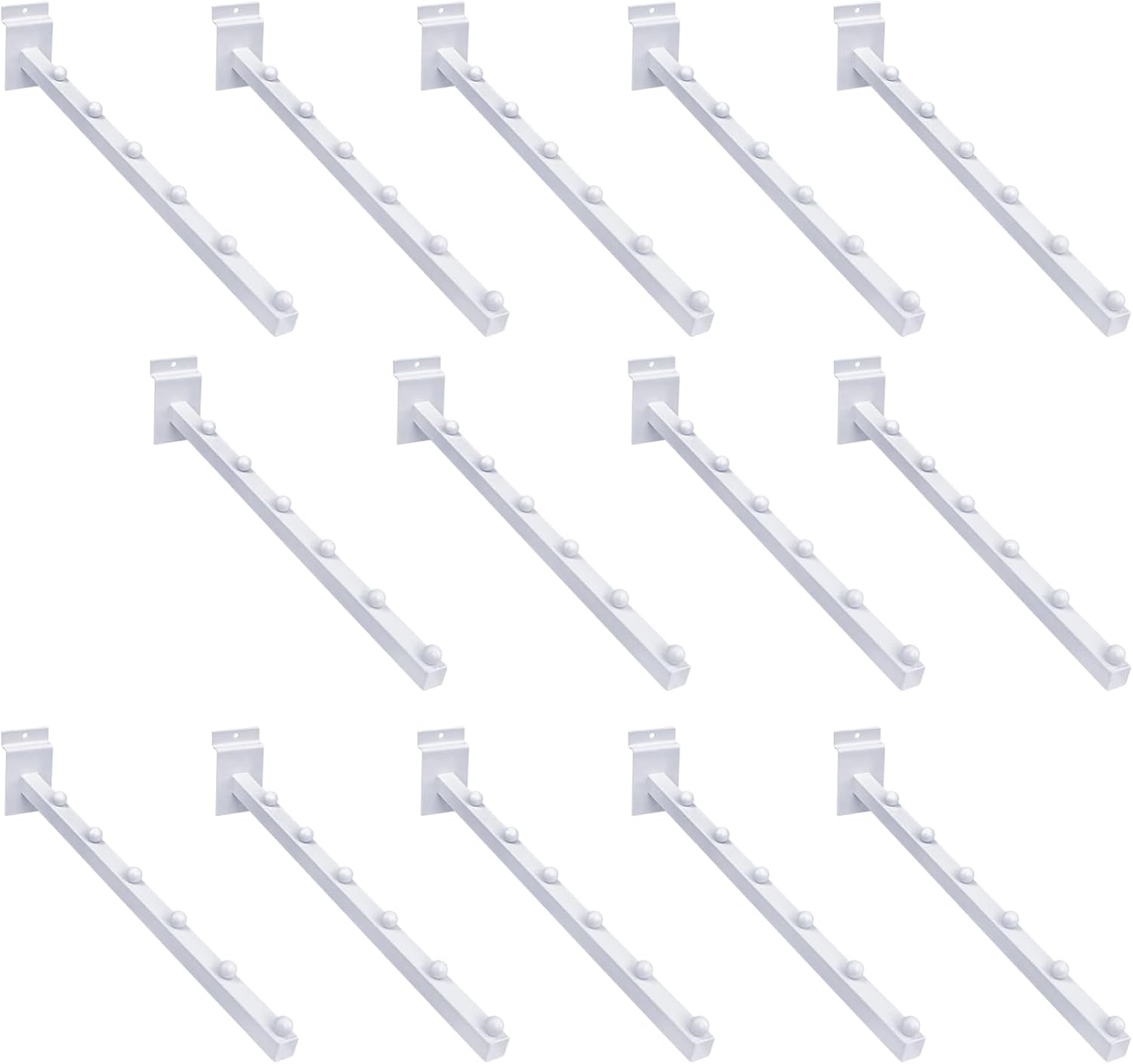 14 Pcs 15.7 Inch 6 Ball Waterfall Slatwall Hooks Metal Slat Wall Hanging Board Accessories Heavy Duty Pegs Panel Display for Clothing Retail Shop Garage (White)