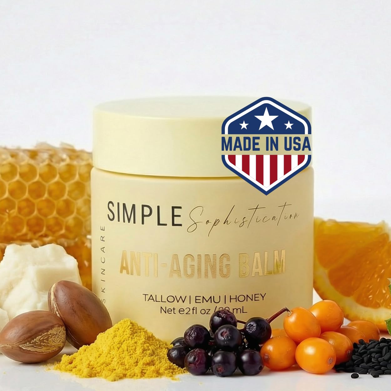Simple Sophistication Tallow Emu Honey Balm | Nourishing Face & Body Moisturizer with Manuka Honey & Emu Oil, Non-Greasy Natural Skincare (2 oz,