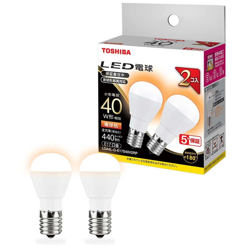 TOSHIBA LED電球 LDA4L-G-E17/40W2 20個 E17 Amazon | TOSHIBA(東芝) LED電球 E17 A形 40W相当 広配光 電球色 2P