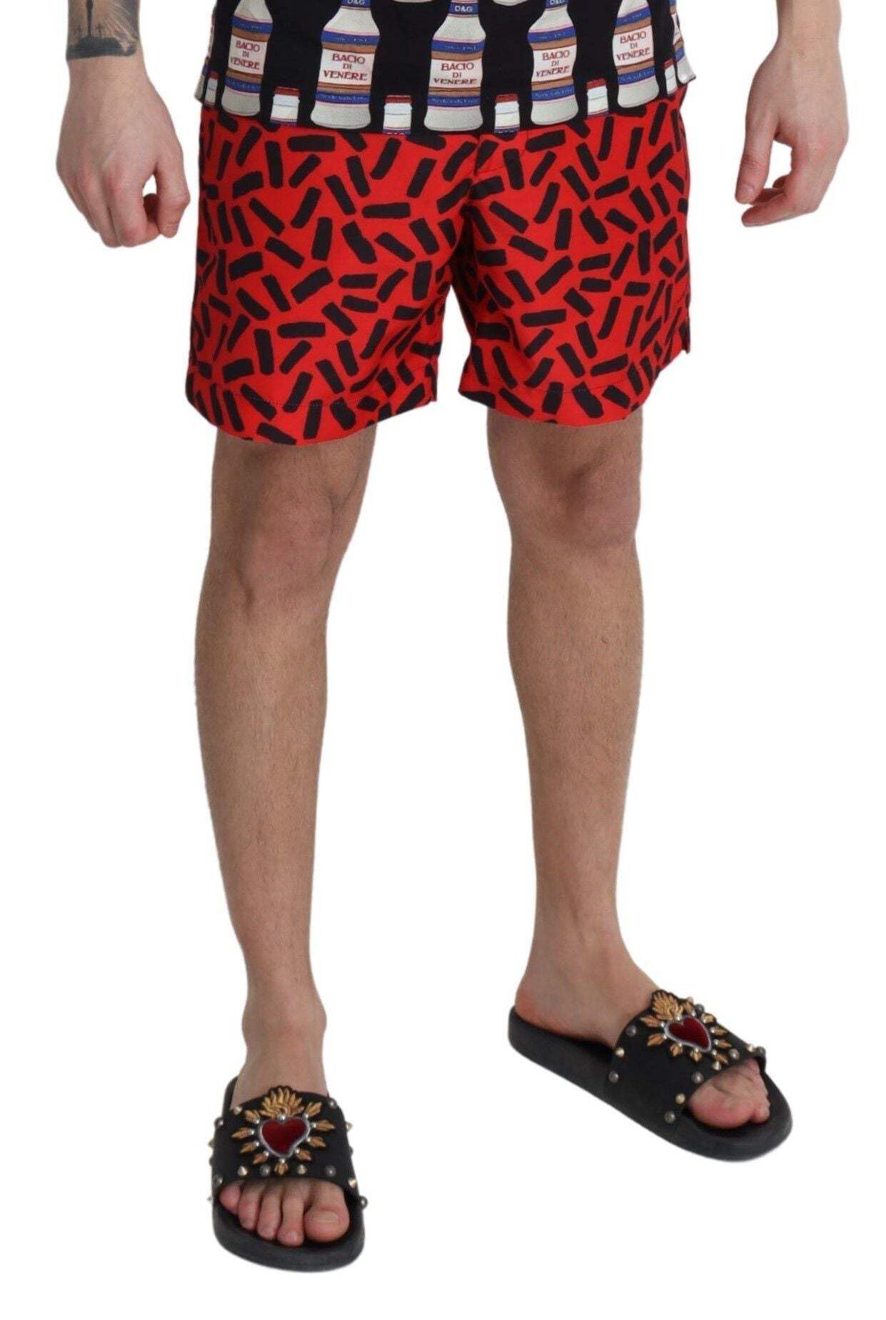 Dolce & Gabbana Czerwone wzorzyste spodenki plażowe stroje kąpielowe