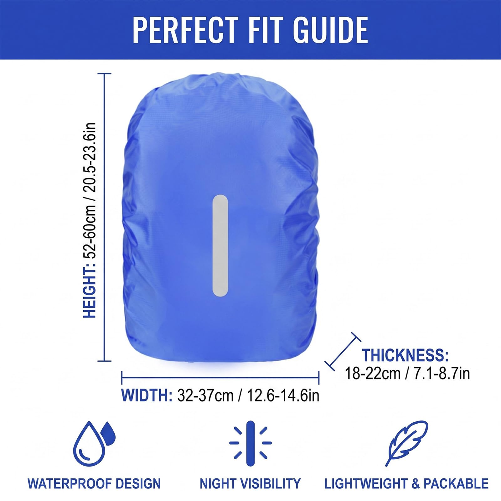 Coprizaino Antipioggia Impermeabile 40-50L con Strisce Riflettenti per Trekking Escursionismo Campeggio, 2 Pezzi Blu e Viola