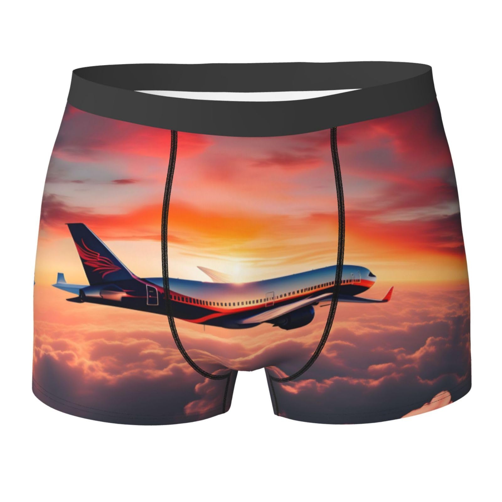 Mdatt Unisex Airplane Sunsets Sky Airplanes Premium Elastic Men's Boxer Briefs,Comfortable And Breathable Men's Underwear, Large