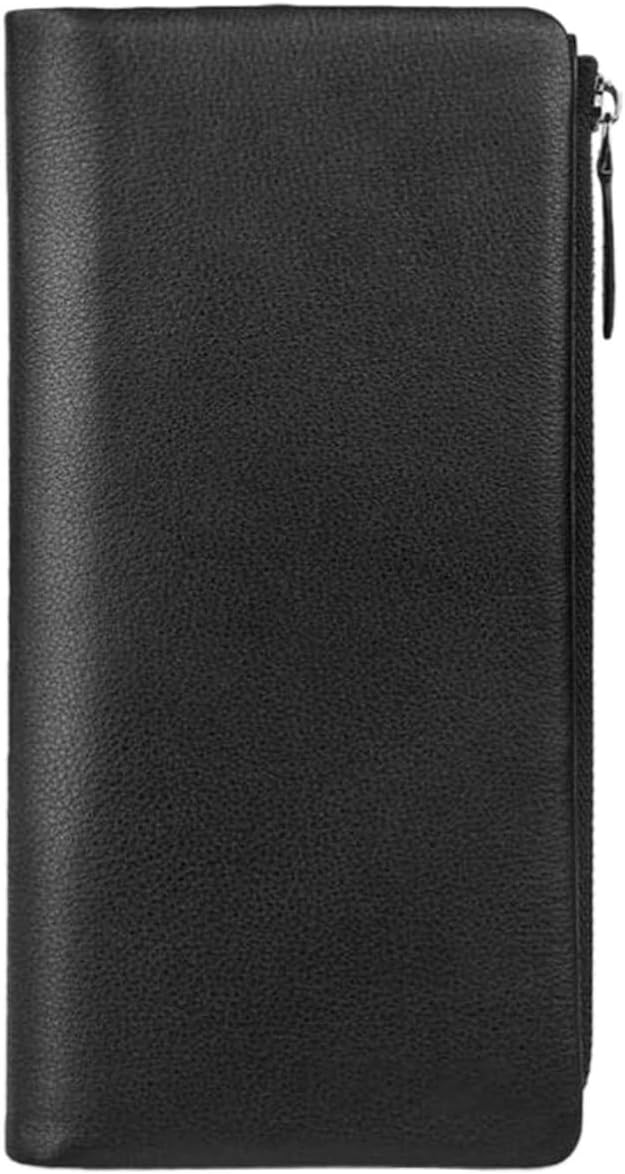 First Layer Cowhide Clutch Wallet, Leather Long Purse Card Holder Holds Bank Card Photos Cash for iPhone SE 2022 7.5 × 3.74 × 0.6 Inch (Color : Black)