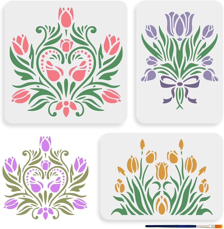 amazon-com-mayjoydiy-3pcs-tulip-stencil-11-7-8-3-11-8-11-8inch-blooming-tulip-flowering-shrubs-drawing-template-reusable-diy-art-craft-flowers-stencil-with-paint-brush-for-home-wall-wood-decor-arts-crafts-sewing