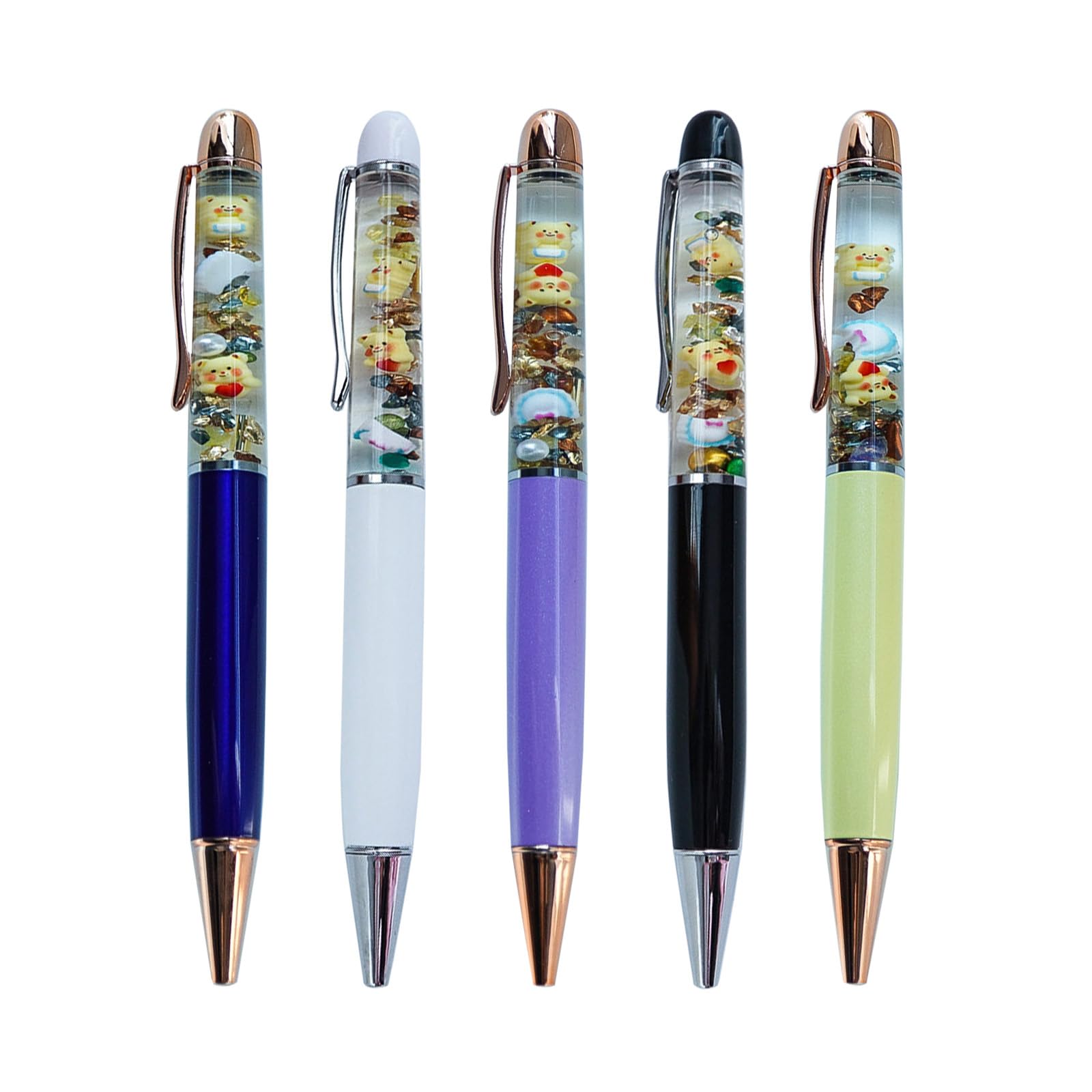 Sikyby Bear Holding Heart Cute 3D Floater Liquid Writing Journaling Office Pen Unique Gift For Women Men Kidss Set of 5 Pens