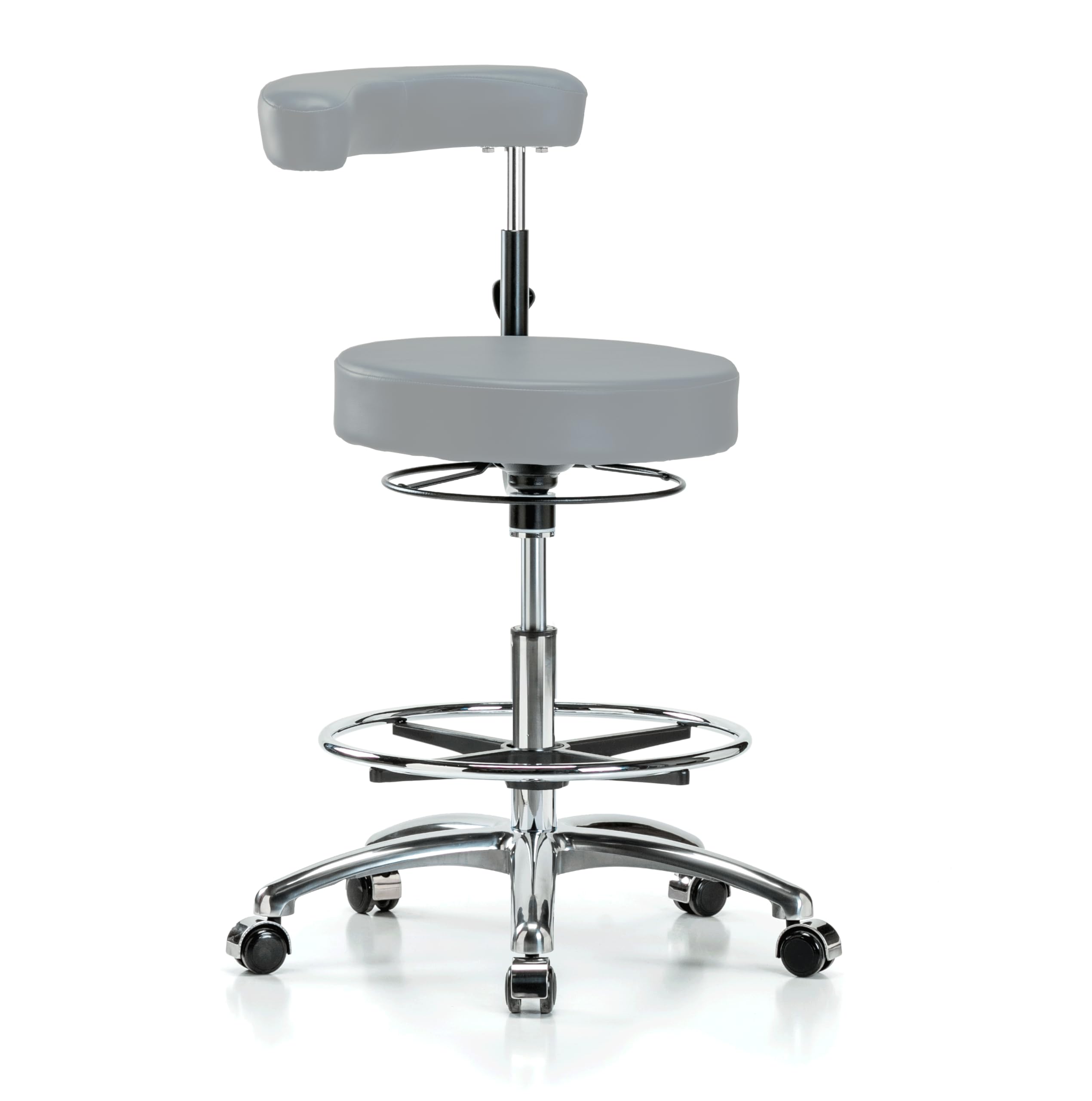Perch Chrome Dental Stool with Foot Ring, Casters, 20.5-28", Grey