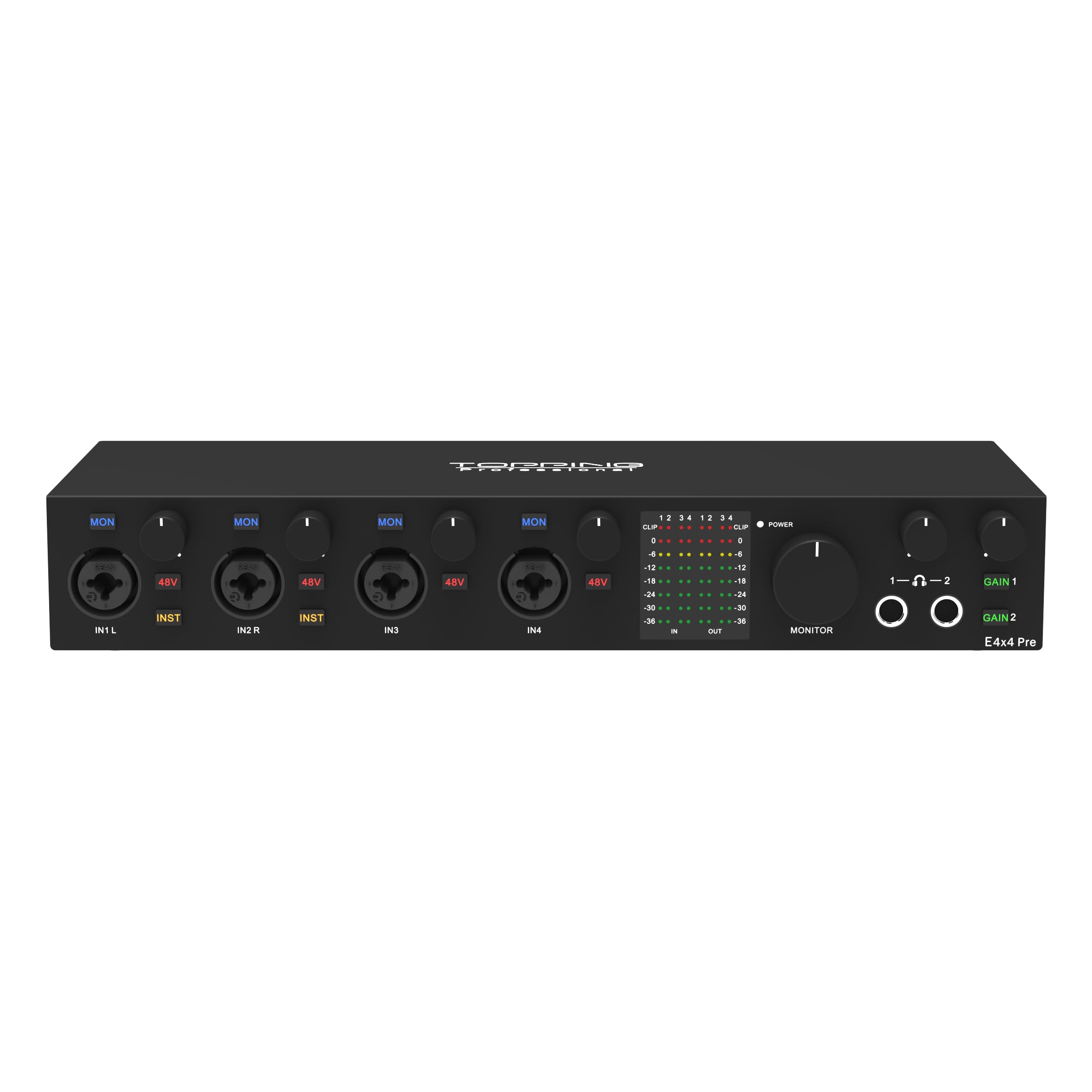 Topping Professional E4x4 Pre, USB Audio Interface with 4 Inputs and 4 Outputs, Black
