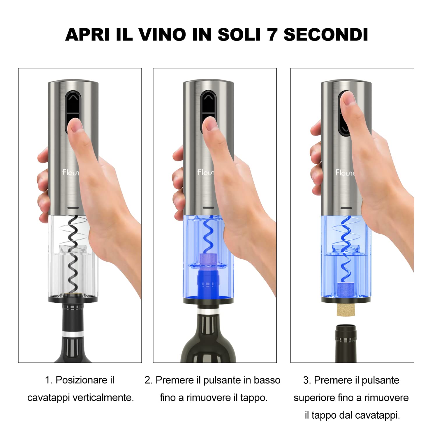 Cavatappi Elettrico Ricaricabile Per Vino - Apribottiglie Con Taglia-Capsule E Base - Foto 13