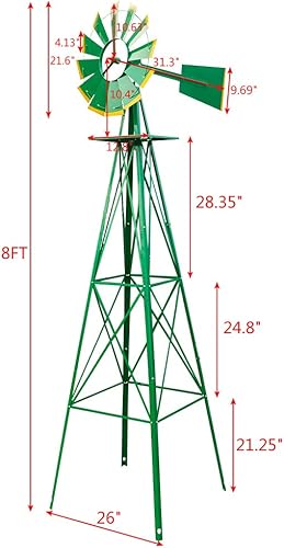 Miniatura 6 de Outvita Molino de viento ornamental de 8 pies, paleta de metal resistente y duradera, decoración de jardín, resistente a la intemperie, para jardín,