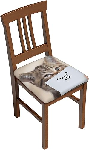 Juego de 4 fundas de cojín para sillas de comedor con diseño de gatito sonriente, extraíbles y lavables, fundas de asiento reutilizables para sillas