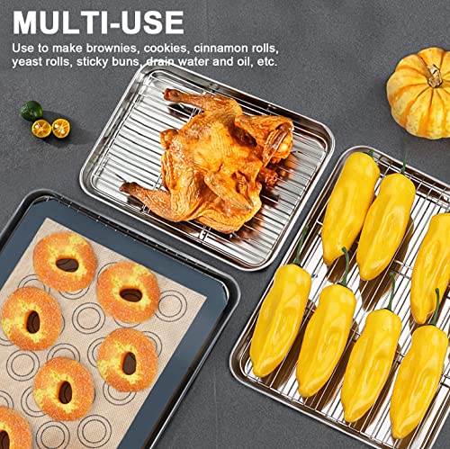 Komuee 9-Piece Baking Sheet, Cooling Rack With Silicone Mat Set (3 Pans + 3 Racks + 3 Mats), Stainless Steel Cookie Sheet With Cooling Rack And Baking Mat, Non Toxic & Heavy Duty & Easy Clean #TOP6