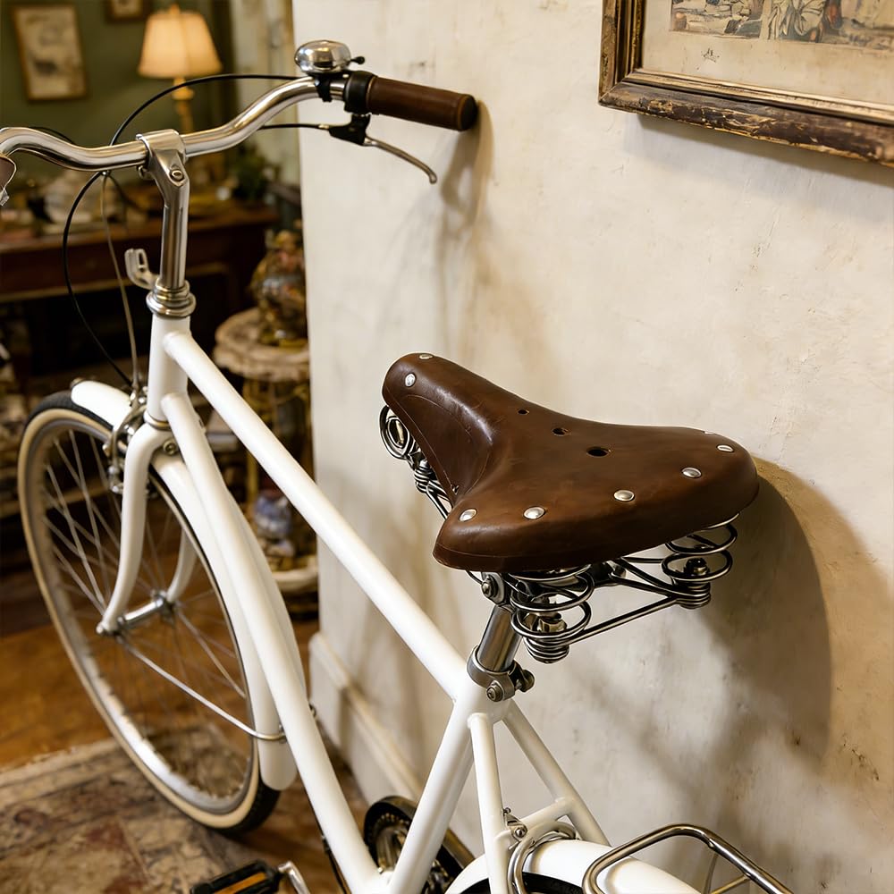 TentHome Sella per bicicletta in pelle vintage sella a molla elicoidale per uomo donna caffè
