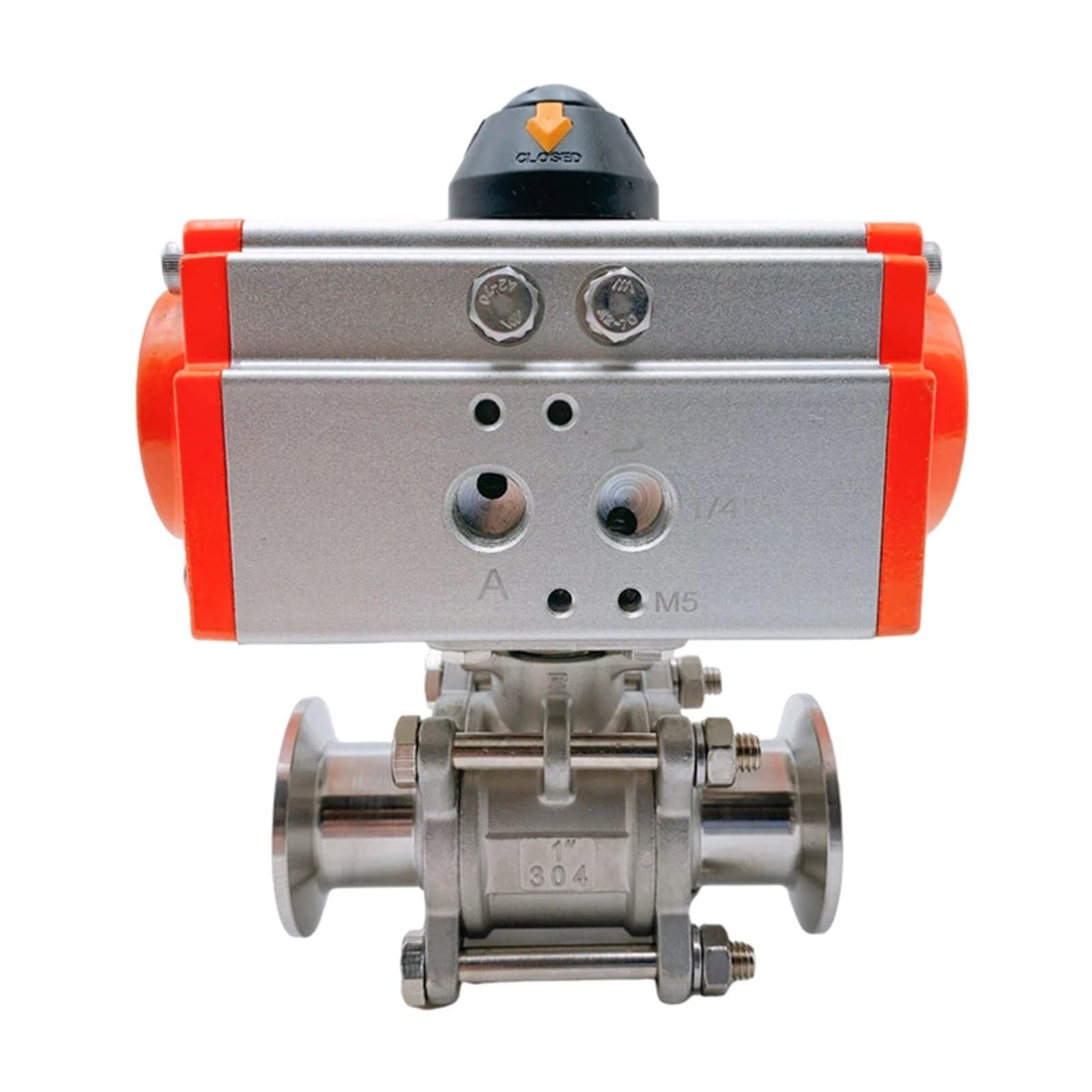 DN25 Sanitary Stainless Steel Three Piece High Platform Ball Valve Tri Clamp Ferrule Type Ball Valve with Double Acting Cylinder
