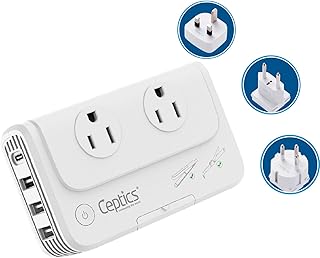 Israel, Jordan Voltage Converter by Ceptics, Convert 220 V to 110V for Devices Like Curling Iron, Straightener, Chargers, Step Down World Power Plug 4 USB Charging Fast QC 3.0 Type H, C & G