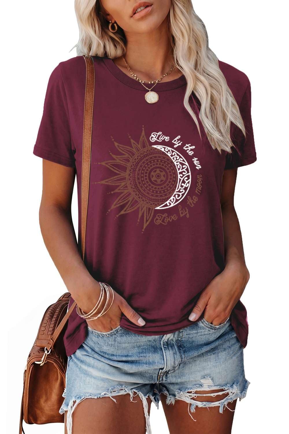 Teesho Damenblusen Sommer Tshirt Bedruck Tops Casual Tunika Shirt Oberteil Locker Longshirt