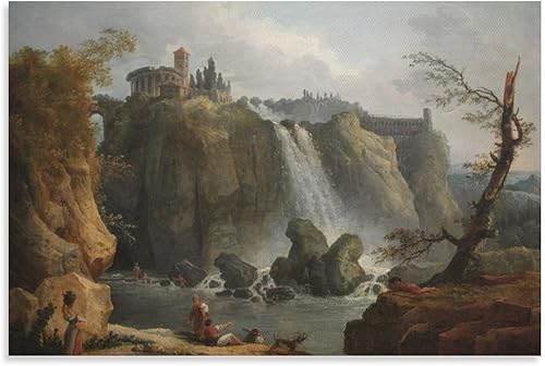Póster estético de las cataratas de Tivoli Marius Hubert Robert Painter para habitación, arte impreso, pintura de pared, pósteres en lienzo, regalos