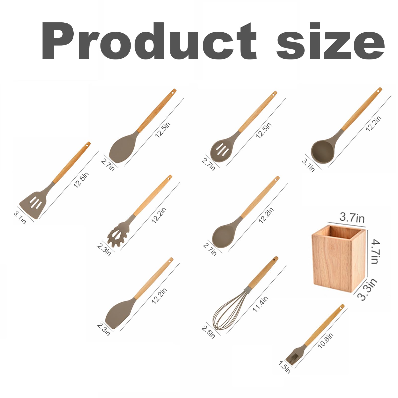 Küchenhelfer Set, 10 Stück Silikon Kochutensilien Kochbesteck Set, Hitzebeständiger Kochgeschirr Mit Aufbewahrungseimer,Antihaft Kochset Küchenutensilien Mit Holzgriff, Tongs, Whisk, Spatula