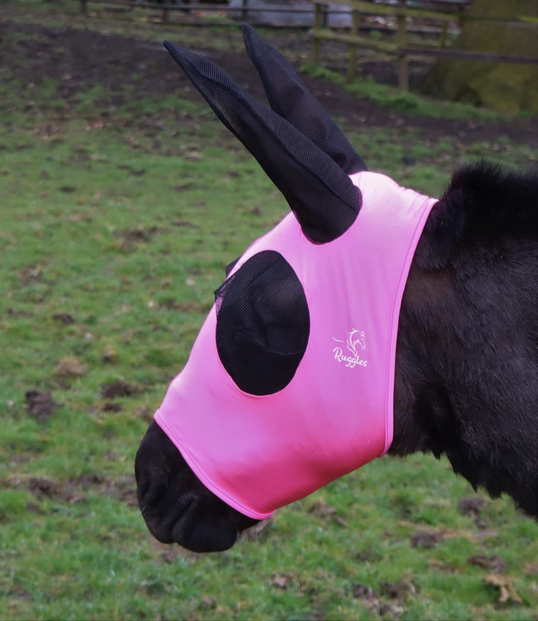 Ruggles Donkey Pull On Fly Mask With Ears (Bright Pink, Extra Large)