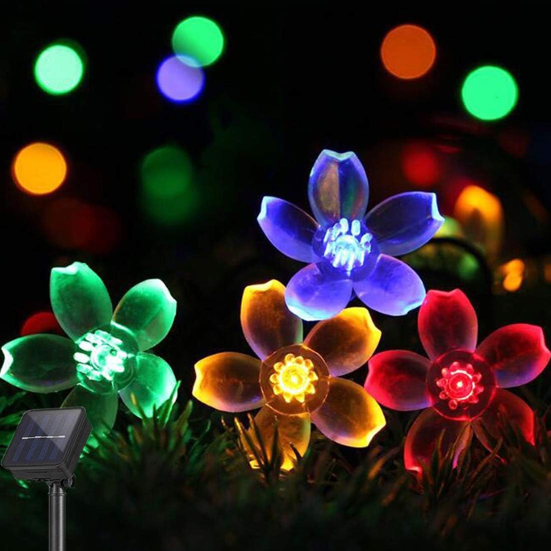 Cherry Blossoms Solar String Lights 8 Modes 50 LED Waterproof Solar Flower String Lights for Christmas,Party,Wedding,Indoor,Outdoor,House Decor.(Multicolor)